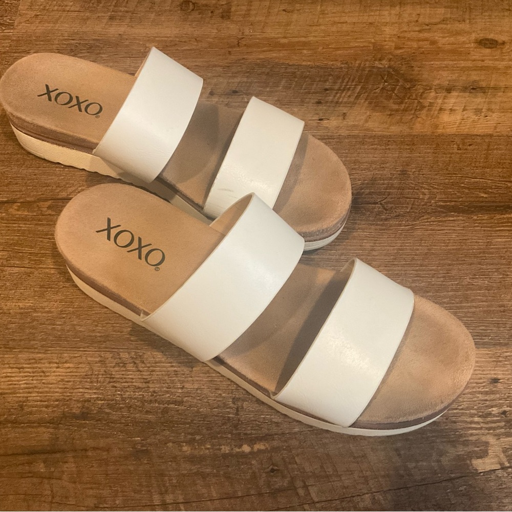 XOXO White Double Band Slide Sandals